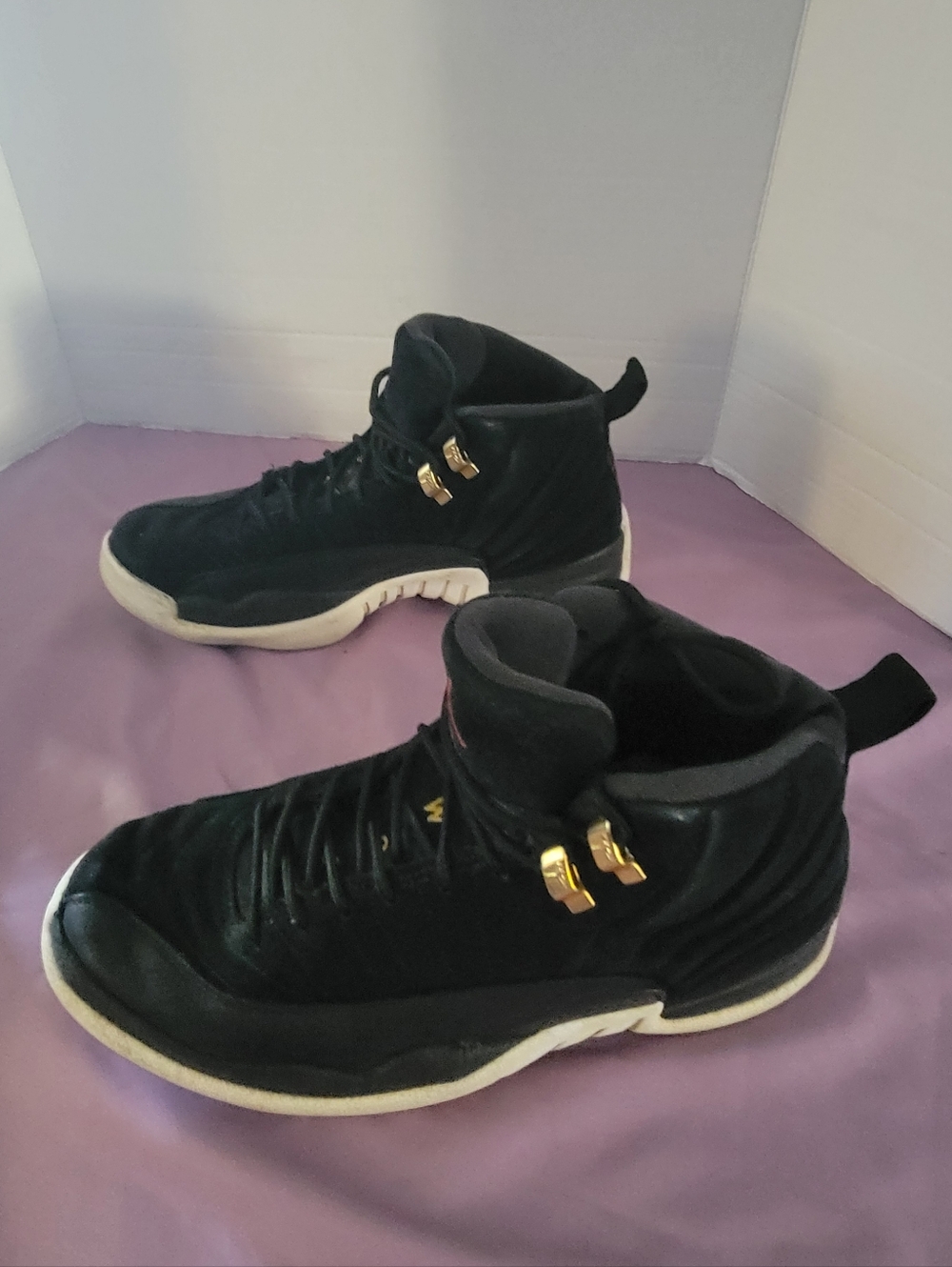 Nike Air Jordan 12 Retro 'Jordan Men's Black High-Top Sneakers with Gold Accents